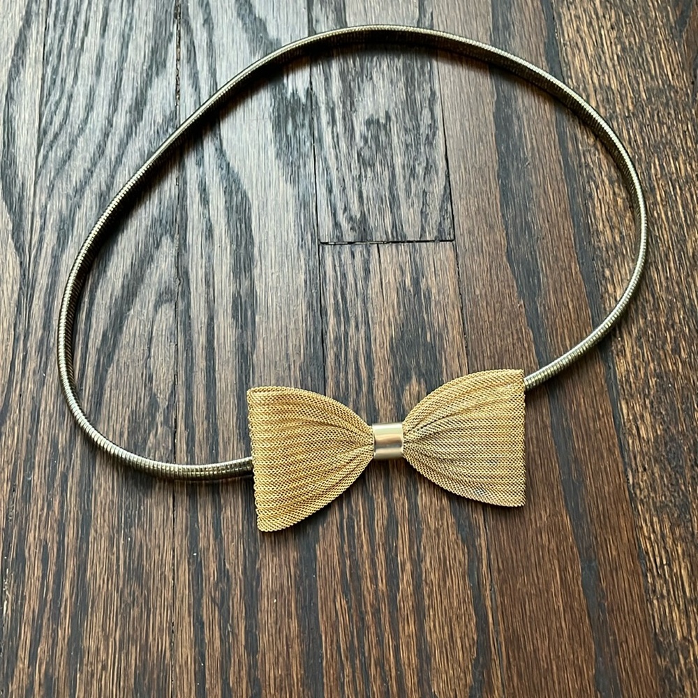 Vintage gold metallic mesh bow stretch belt size small